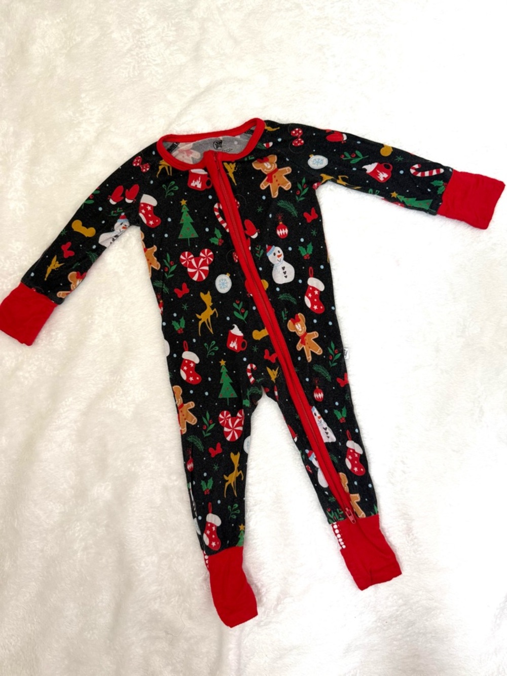 Bam & Stitch 0-3m Bamboo Kids Holiday One-Piece Pajamas in Black and Red